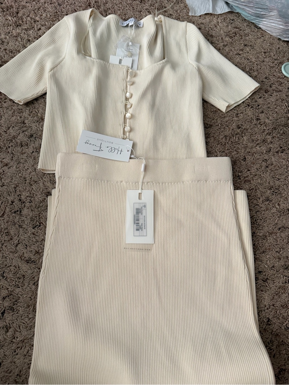 Endless Rose Cream Ribbed Two-Piece Skirt Set